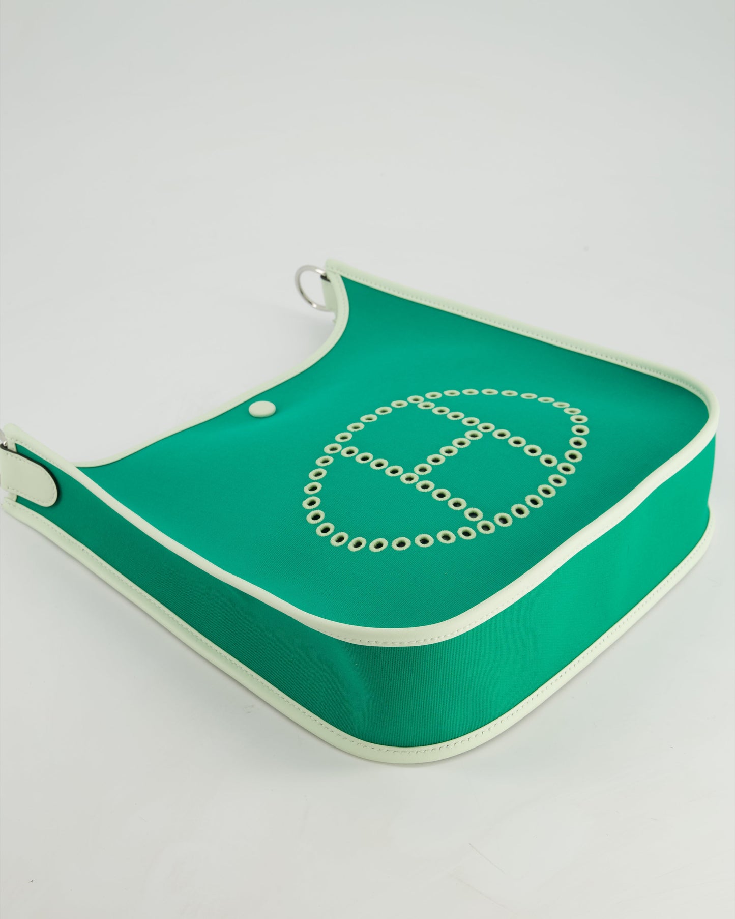 *NEW STYLE* Hermes Neo Evelyne 29cm in Menthe Canvas, Bleu Azteque Interior & Vert Fizz Swift Leather with Palladium Hardware