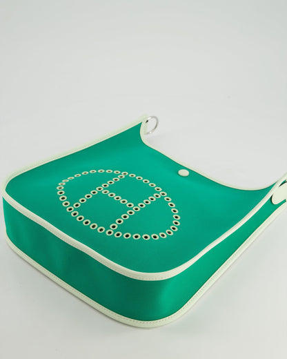 *NEW STYLE* Hermes Neo Evelyne 29cm in Menthe Canvas, Bleu Azteque Interior & Vert Fizz Swift Leather with Palladium Hardware
