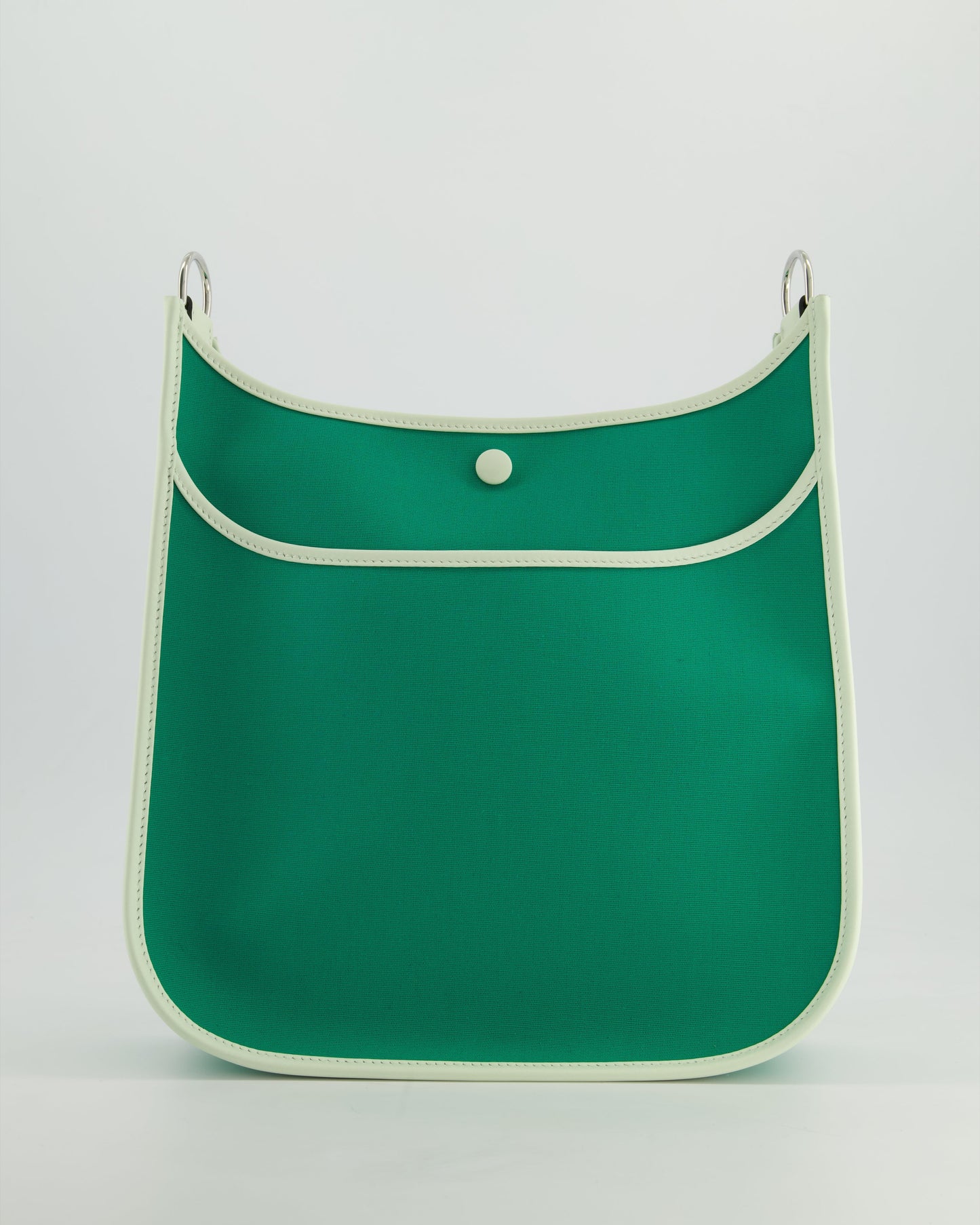 *NEW STYLE* Hermes Neo Evelyne 29cm in Menthe Canvas, Bleu Azteque Interior & Vert Fizz Swift Leather with Palladium Hardware