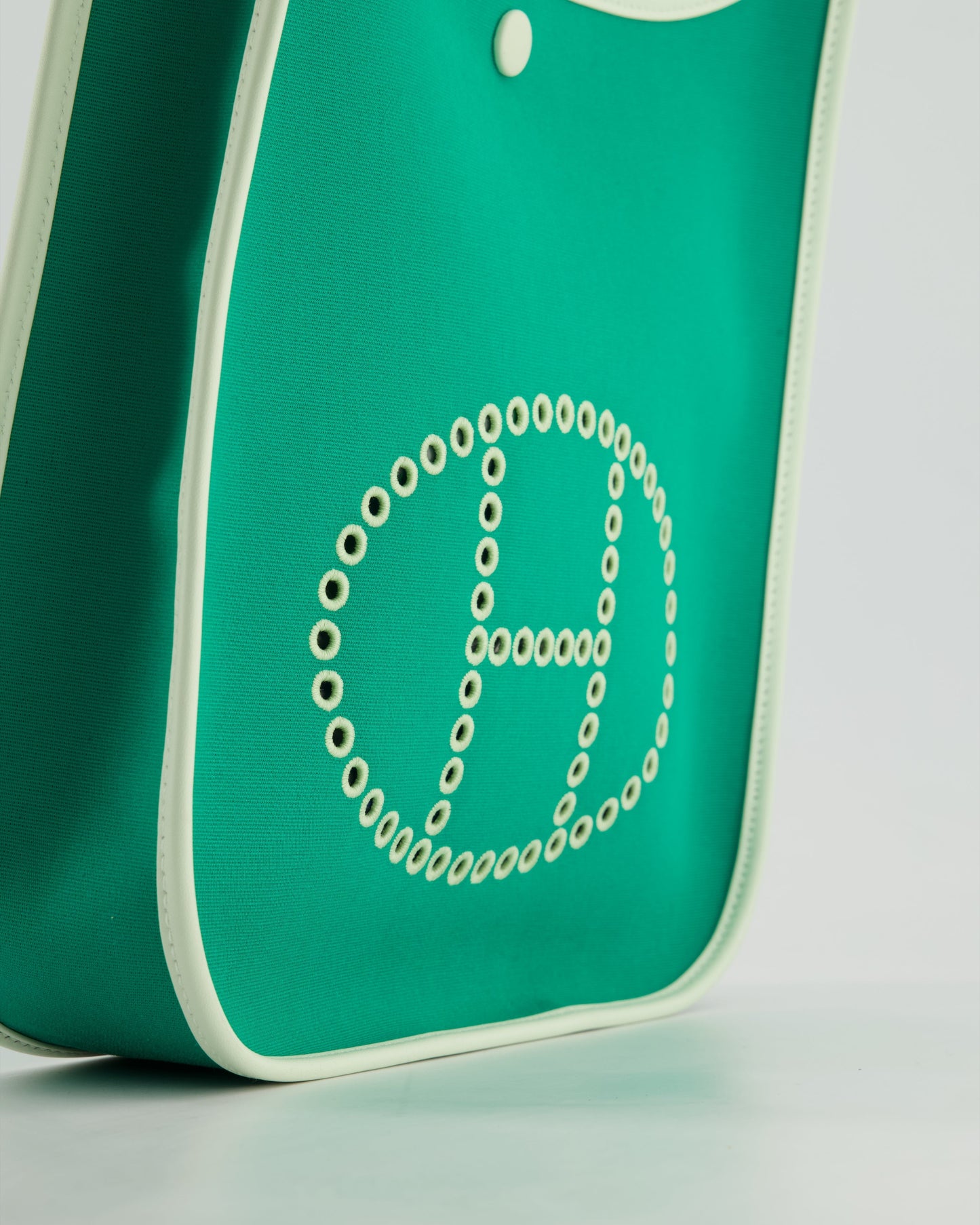 *NEW STYLE* Hermes Neo Evelyne 29cm in Menthe Canvas, Bleu Azteque Interior & Vert Fizz Swift Leather with Palladium Hardware