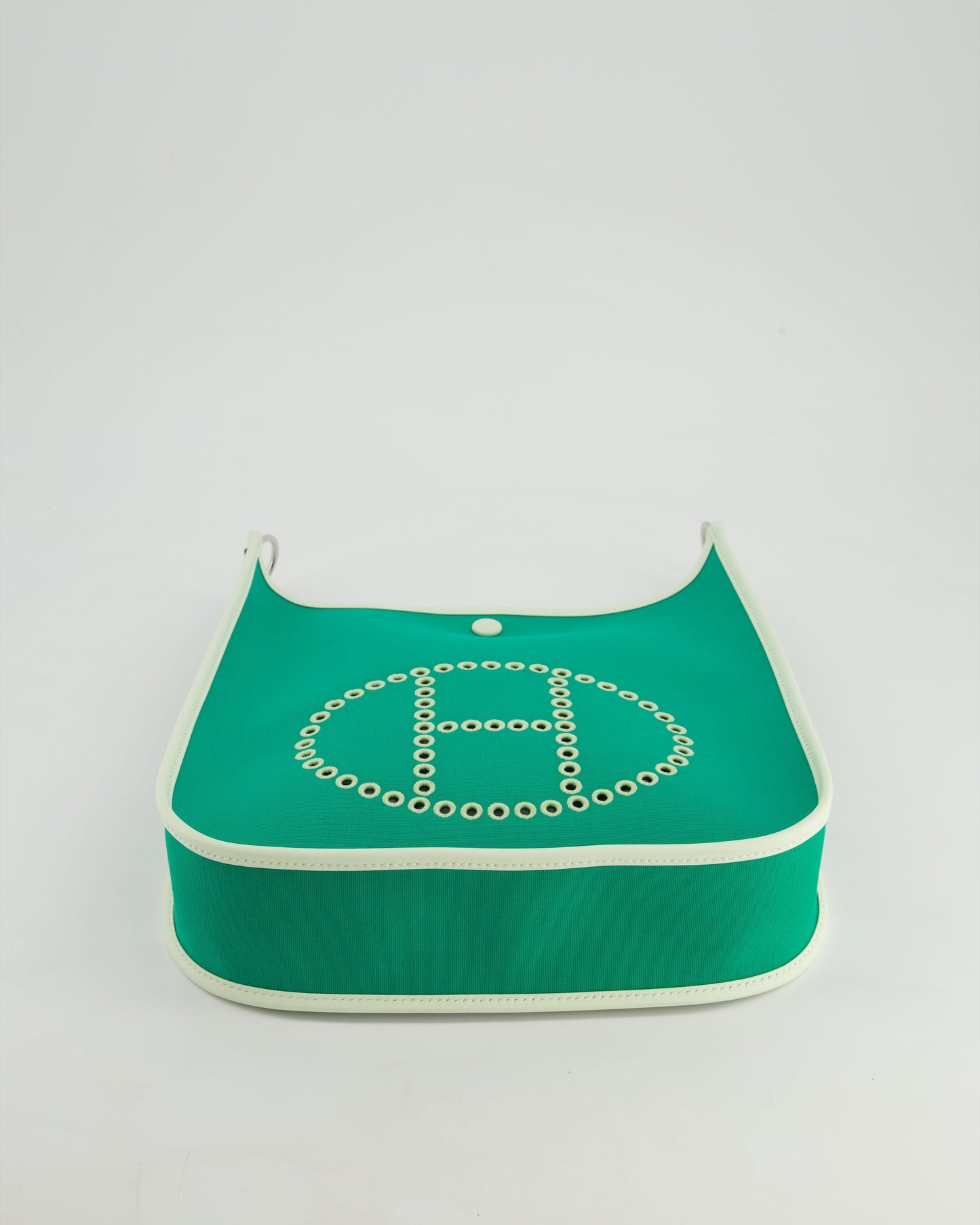 *NEW STYLE* Hermes Neo Evelyne 29cm in Menthe Canvas, Bleu Azteque Interior & Vert Fizz Swift Leather with Palladium Hardware