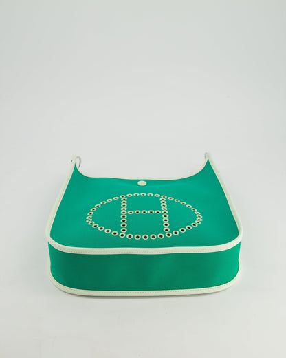*NEW STYLE* Hermes Neo Evelyne 29cm in Menthe Canvas, Bleu Azteque Interior & Vert Fizz Swift Leather with Palladium Hardware