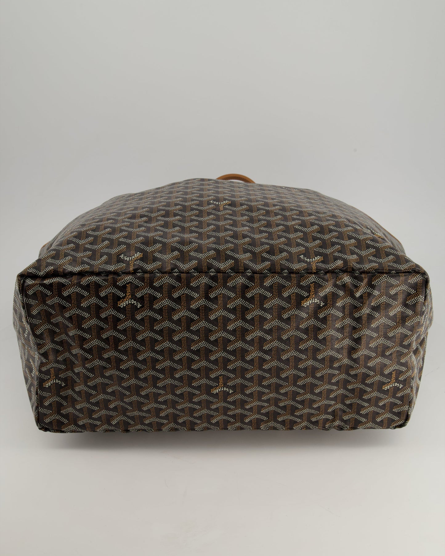 Goyard Saint Louis GM Black Shoulder Tote Bag in Goyardine Canvas and Brown Chevroches Calfskin Leather