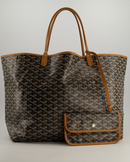 Goyard Saint Louis GM Black Shoulder Tote Bag in Goyardine Canvas and Brown Chevroches Calfskin Leather