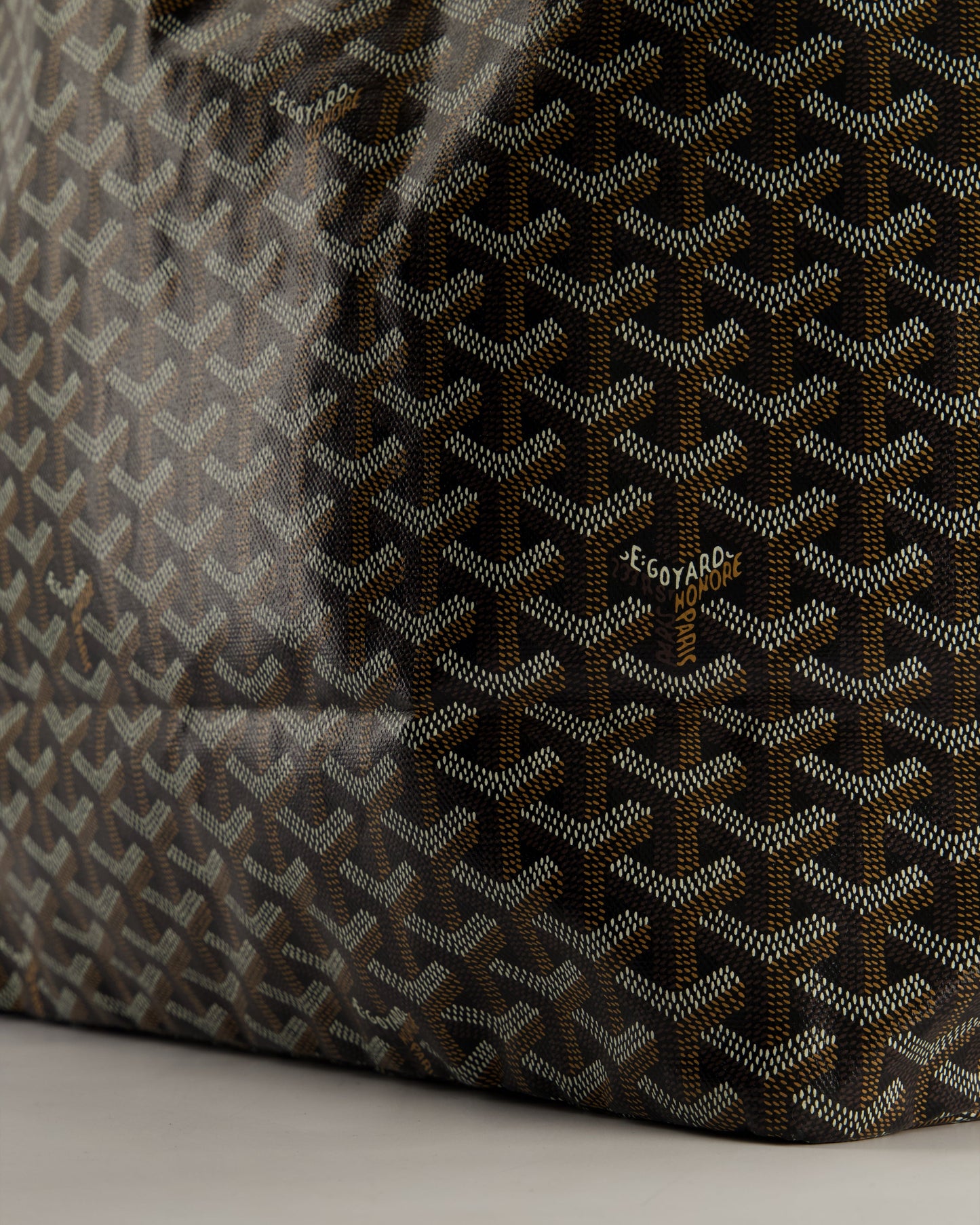 Goyard Saint Louis GM Black Shoulder Tote Bag in Goyardine Canvas and Brown Chevroches Calfskin Leather