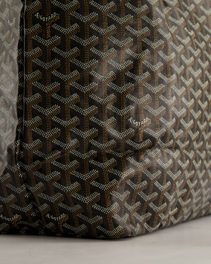 Goyard Saint Louis GM Black Shoulder Tote Bag in Goyardine Canvas and Brown Chevroches Calfskin Leather