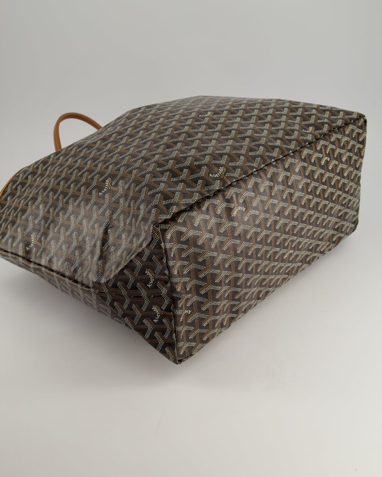 Goyard Saint Louis GM Black Shoulder Tote Bag in Goyardine Canvas and Brown Chevroches Calfskin Leather