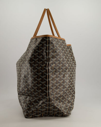 Goyard Saint Louis GM Black Shoulder Tote Bag in Goyardine Canvas and Brown Chevroches Calfskin Leather