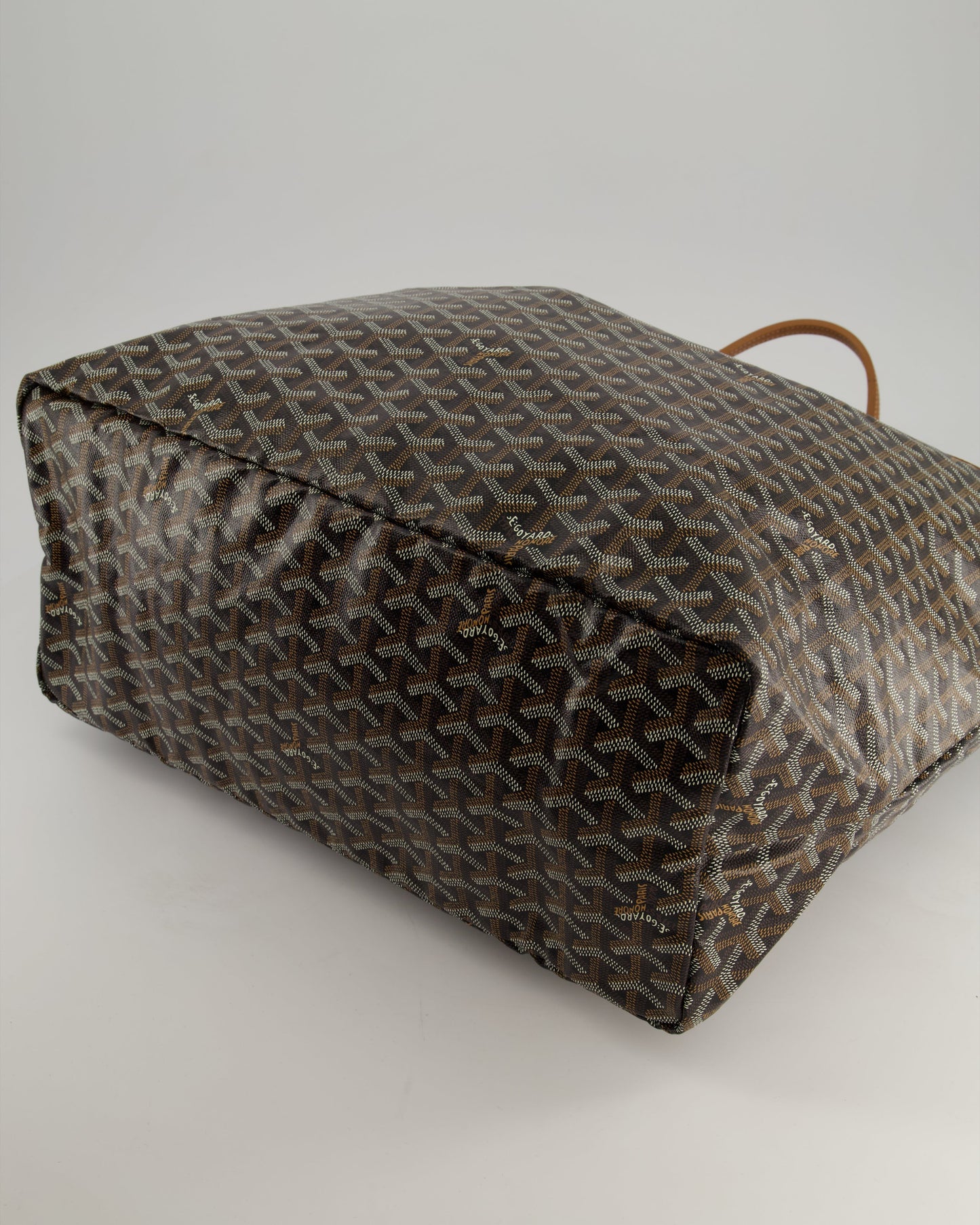 Goyard Saint Louis GM Black Shoulder Tote Bag in Goyardine Canvas and Brown Chevroches Calfskin Leather