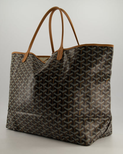Goyard Saint Louis GM Black Shoulder Tote Bag in Goyardine Canvas and Brown Chevroches Calfskin Leather