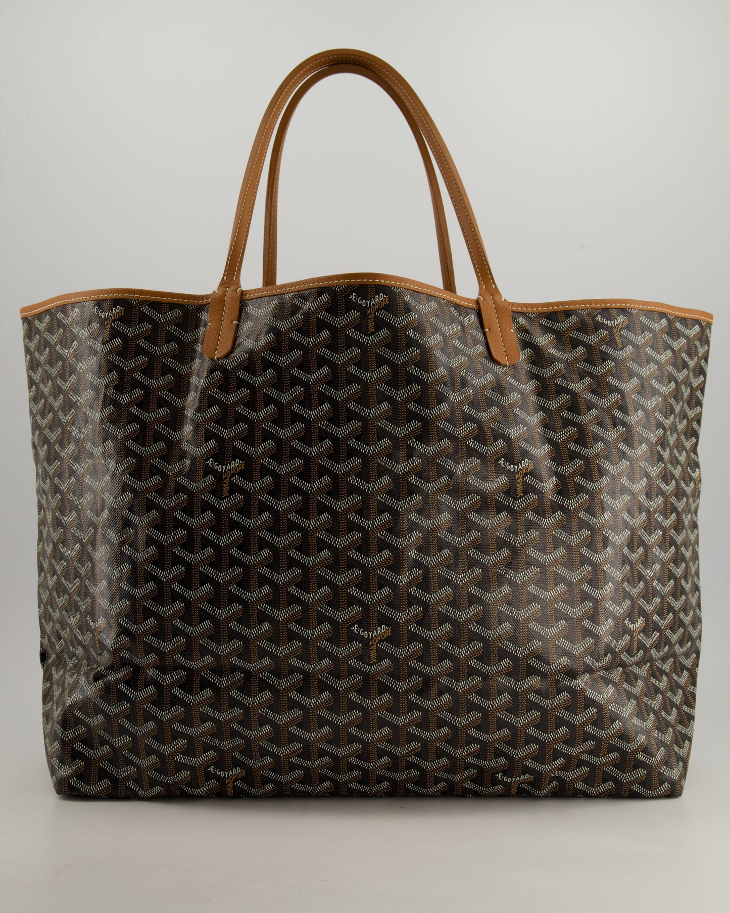 Goyard Saint Louis GM Black Shoulder Tote Bag in Goyardine Canvas and Brown Chevroches Calfskin Leather
