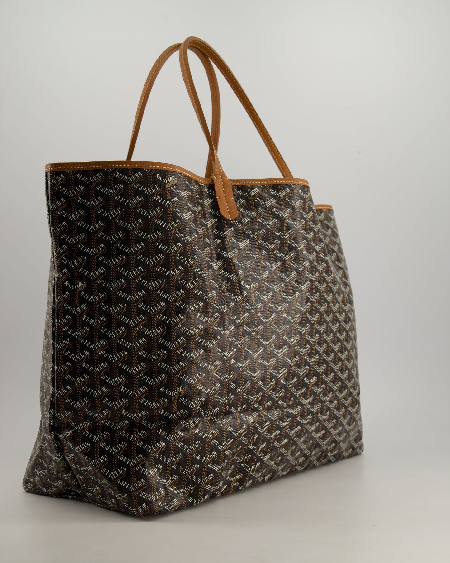Goyard Saint Louis GM Black Shoulder Tote Bag in Goyardine Canvas and Brown Chevroches Calfskin Leather