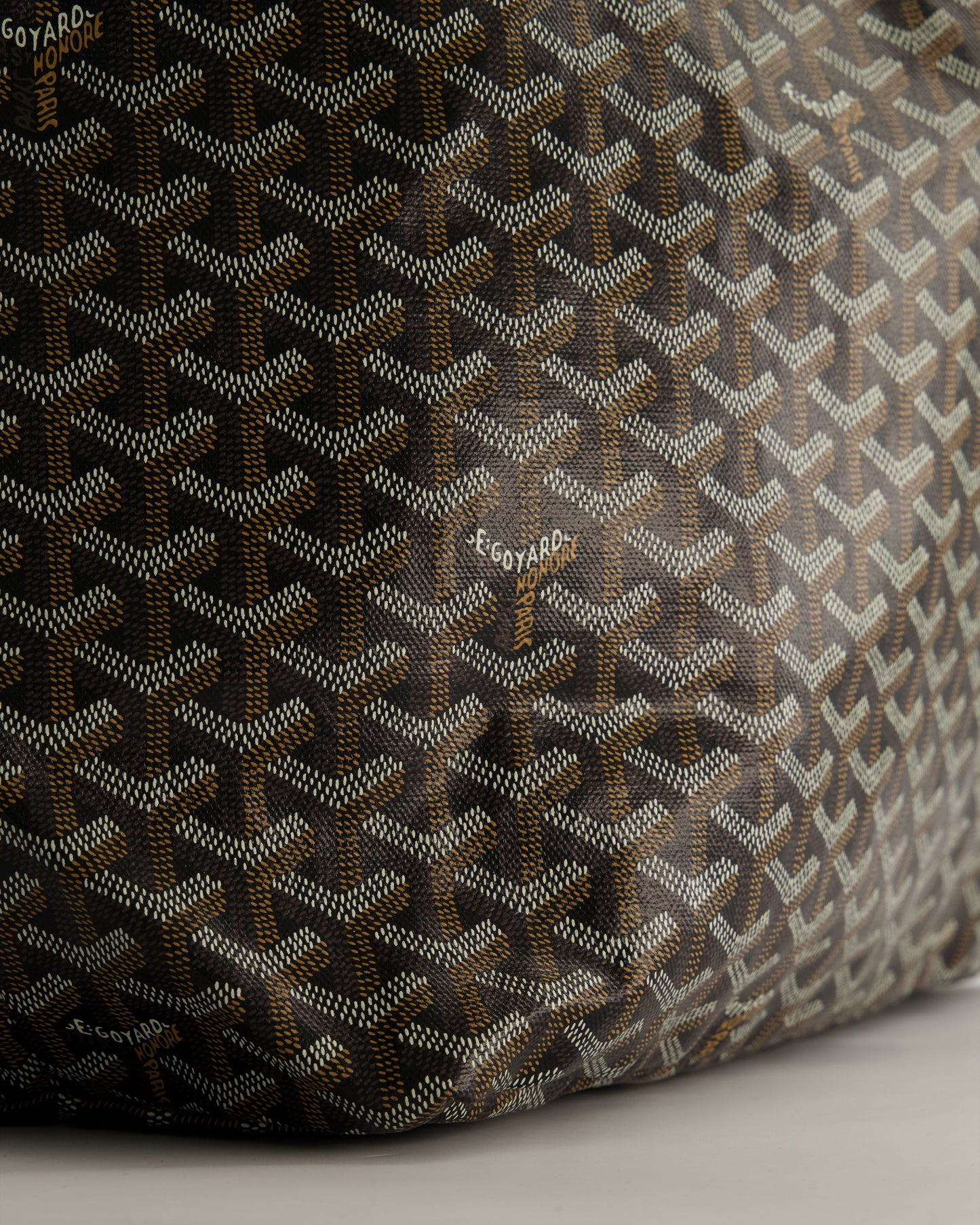 Goyard Saint Louis GM Black Shoulder Tote Bag in Goyardine Canvas and Brown Chevroches Calfskin Leather