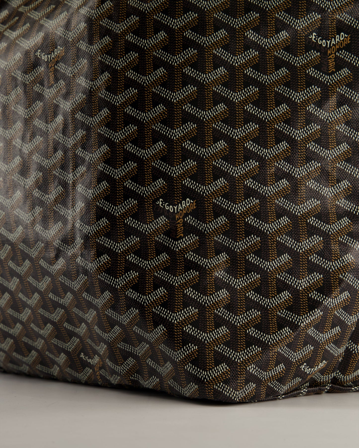 Goyard Saint Louis GM Black Shoulder Tote Bag in Goyardine Canvas and Brown Chevroches Calfskin Leather