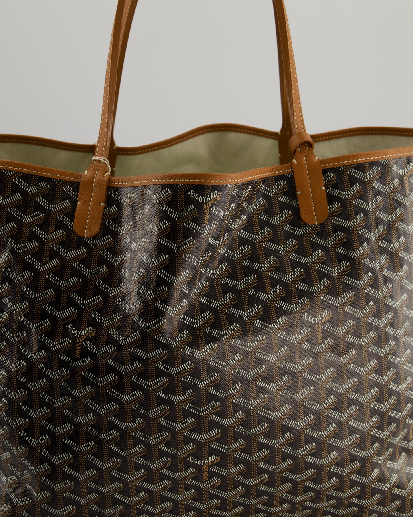 Goyard Saint Louis GM Black Shoulder Tote Bag in Goyardine Canvas and Brown Chevroches Calfskin Leather