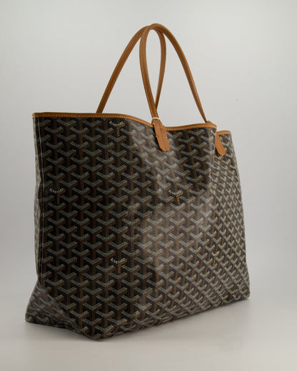 Goyard Saint Louis GM Black Shoulder Tote Bag in Goyardine Canvas and Brown Chevroches Calfskin Leather
