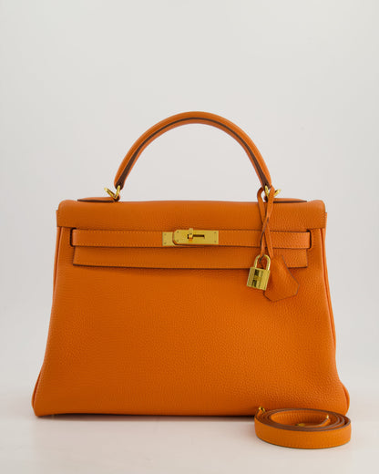 Hermès HSS Kelly Bag 32cm Retourne in Orange Togo Leather with Gold Hardware