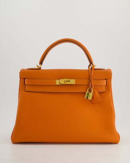 Hermès HSS Kelly Bag 32cm Retourne in Orange Togo Leather with Gold Hardware