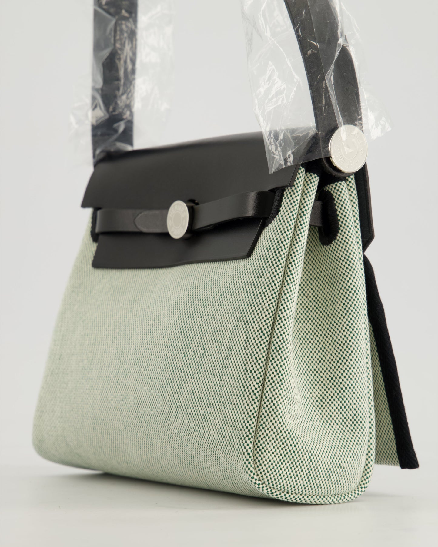 *NEW RELEASE & FIRE PRICE* Hermès Herbag Zip 20 Bag in Ecru, Vert Viking Canvas & Noir Vache Hunter Leather with Palladium Hardware