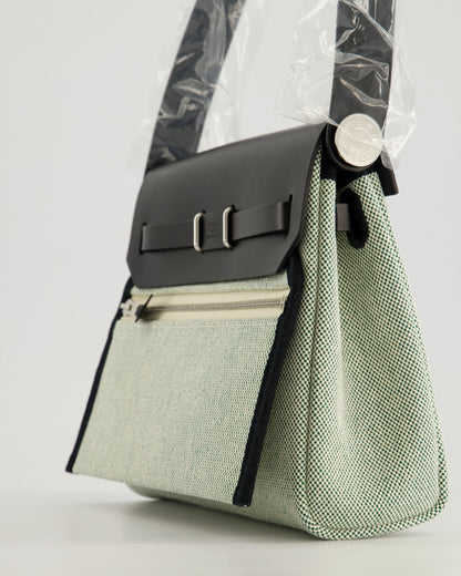 *NEW RELEASE & FIRE PRICE* Hermès Herbag Zip 20 Bag in Ecru, Vert Viking Canvas & Noir Vache Hunter Leather with Palladium Hardware