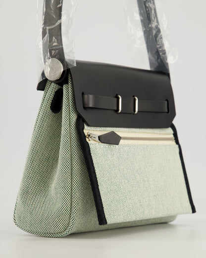 *NEW RELEASE & FIRE PRICE* Hermès Herbag Zip 20 Bag in Ecru, Vert Viking Canvas & Noir Vache Hunter Leather with Palladium Hardware