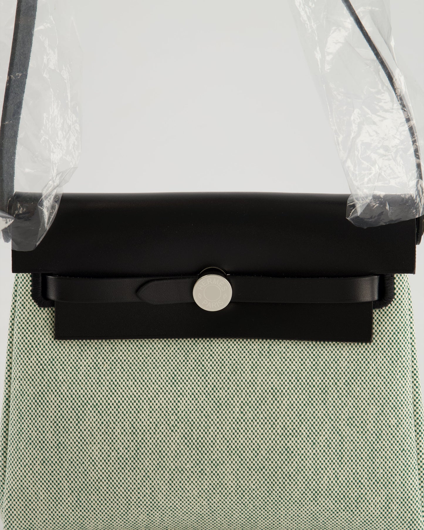 *NEW RELEASE & FIRE PRICE* Hermès Herbag Zip 20 Bag in Ecru, Vert Viking Canvas & Noir Vache Hunter Leather with Palladium Hardware