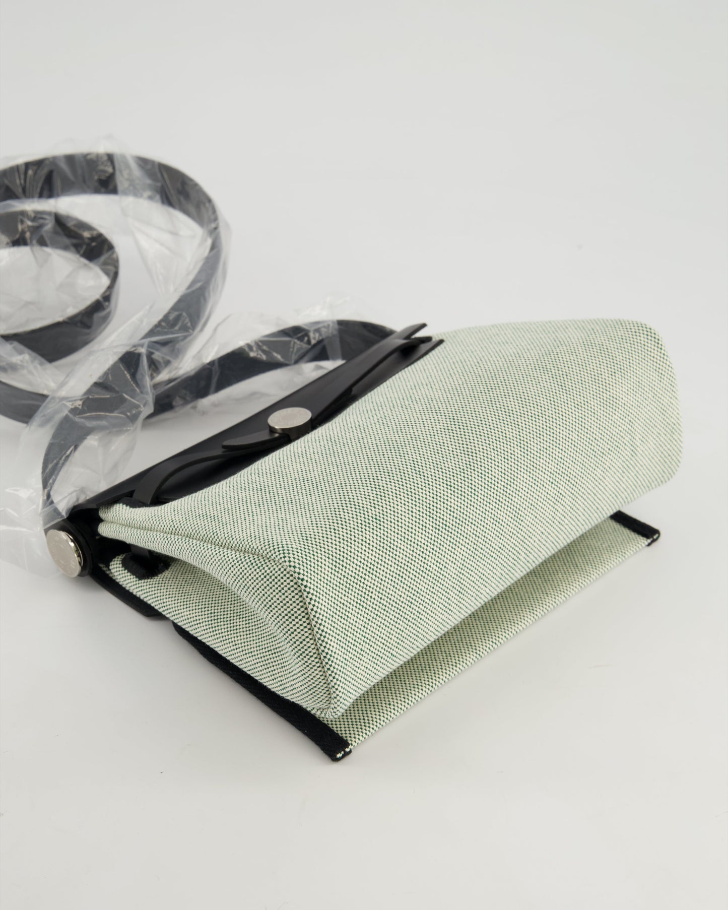 *NEW RELEASE & FIRE PRICE* Hermès Herbag Zip 20 Bag in Ecru, Vert Viking Canvas & Noir Vache Hunter Leather with Palladium Hardware