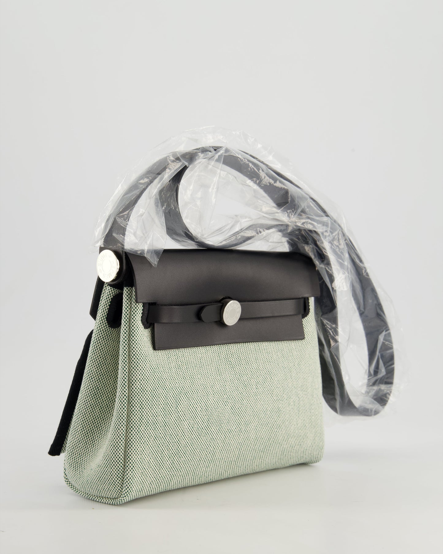 *NEW RELEASE & FIRE PRICE* Hermès Herbag Zip 20 Bag in Ecru, Vert Viking Canvas & Noir Vache Hunter Leather with Palladium Hardware