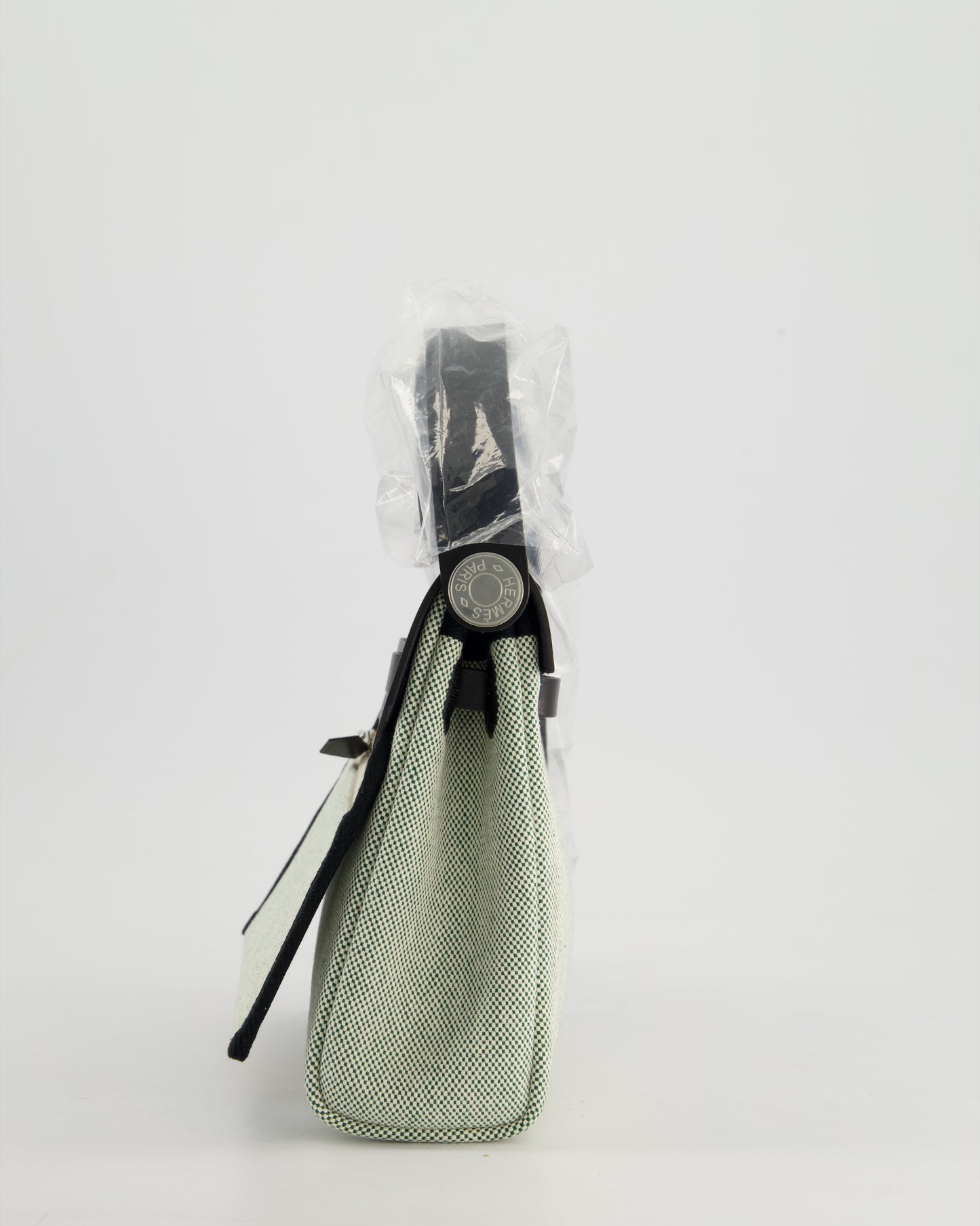 *NEW RELEASE & FIRE PRICE* Hermès Herbag Zip 20 Bag in Ecru, Vert Viking Canvas & Noir Vache Hunter Leather with Palladium Hardware