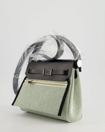 *NEW RELEASE & FIRE PRICE* Hermès Herbag Zip 20 Bag in Ecru, Vert Viking Canvas & Noir Vache Hunter Leather with Palladium Hardware