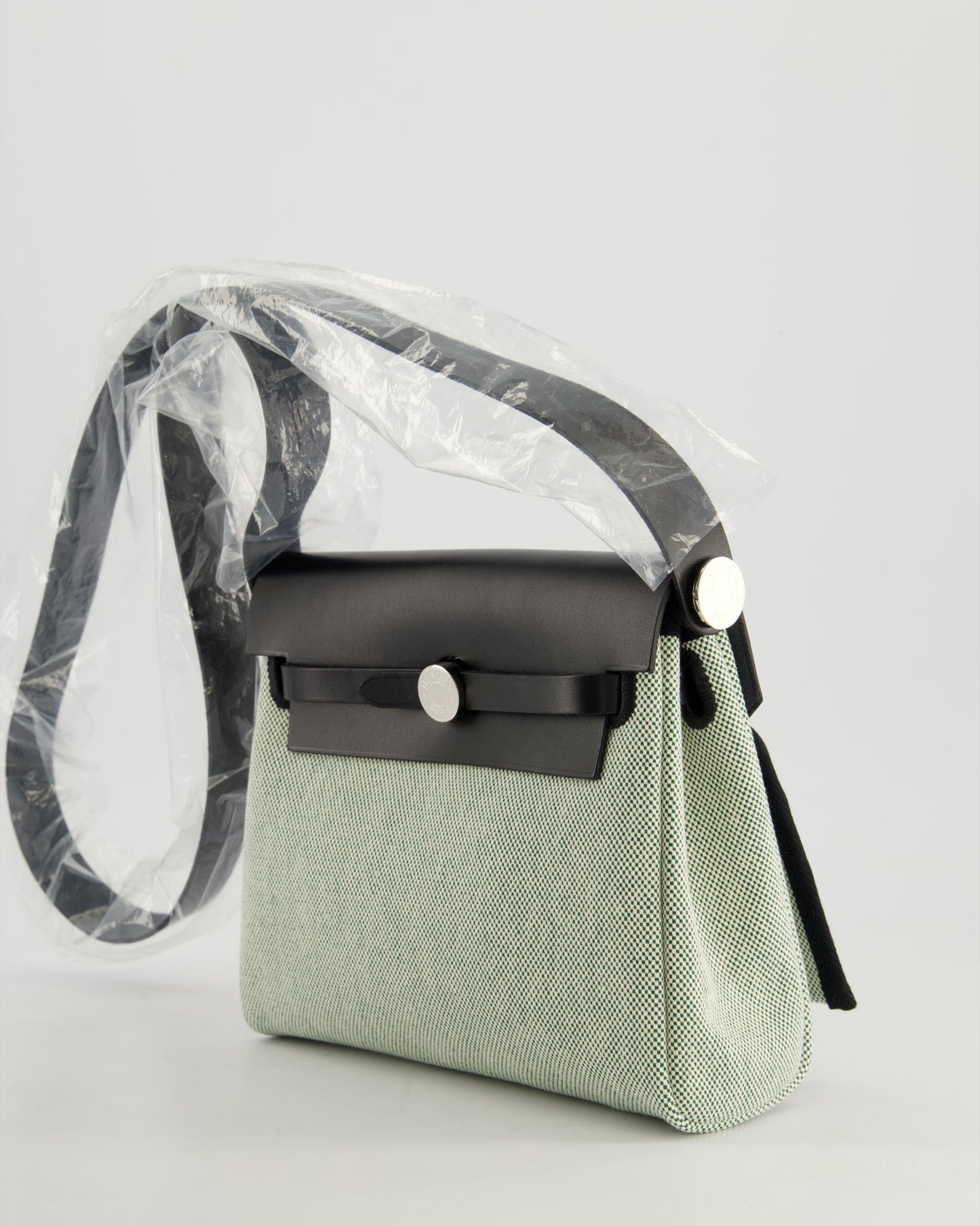 *NEW RELEASE & FIRE PRICE* Hermès Herbag Zip 20 Bag in Ecru, Vert Viking Canvas & Noir Vache Hunter Leather with Palladium Hardware