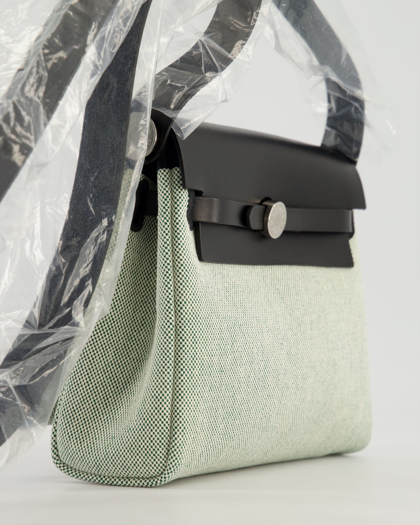 *NEW RELEASE & FIRE PRICE* Hermès Herbag Zip 20 Bag in Ecru, Vert Viking Canvas & Noir Vache Hunter Leather with Palladium Hardware