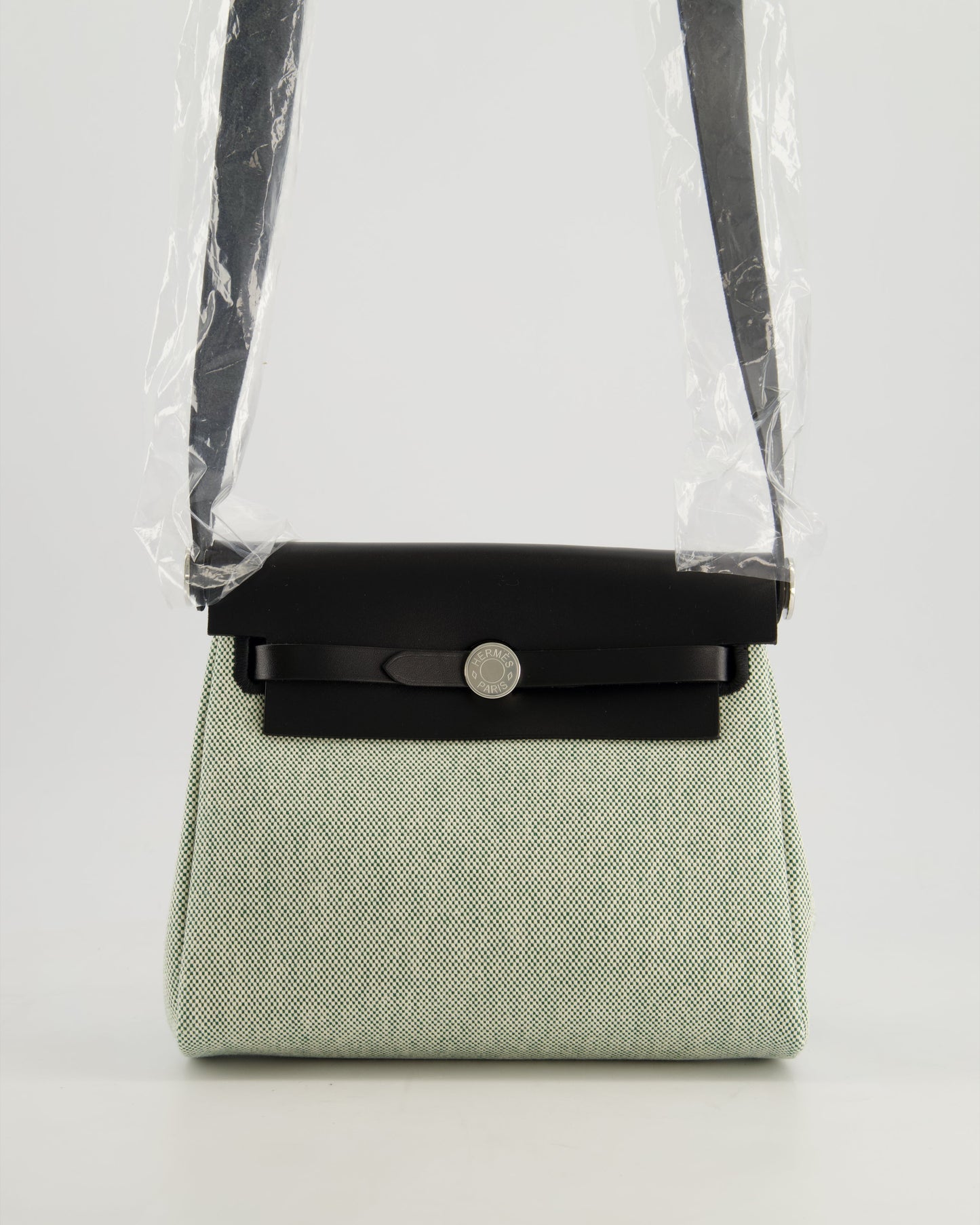 *NEW RELEASE & FIRE PRICE* Hermès Herbag Zip 20 Bag in Ecru, Vert Viking Canvas & Noir Vache Hunter Leather with Palladium Hardware