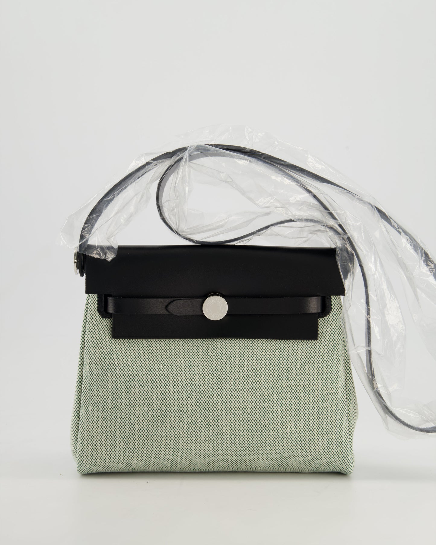 *NEW RELEASE & FIRE PRICE* Hermès Herbag Zip 20 Bag in Ecru, Vert Viking Canvas & Noir Vache Hunter Leather with Palladium Hardware