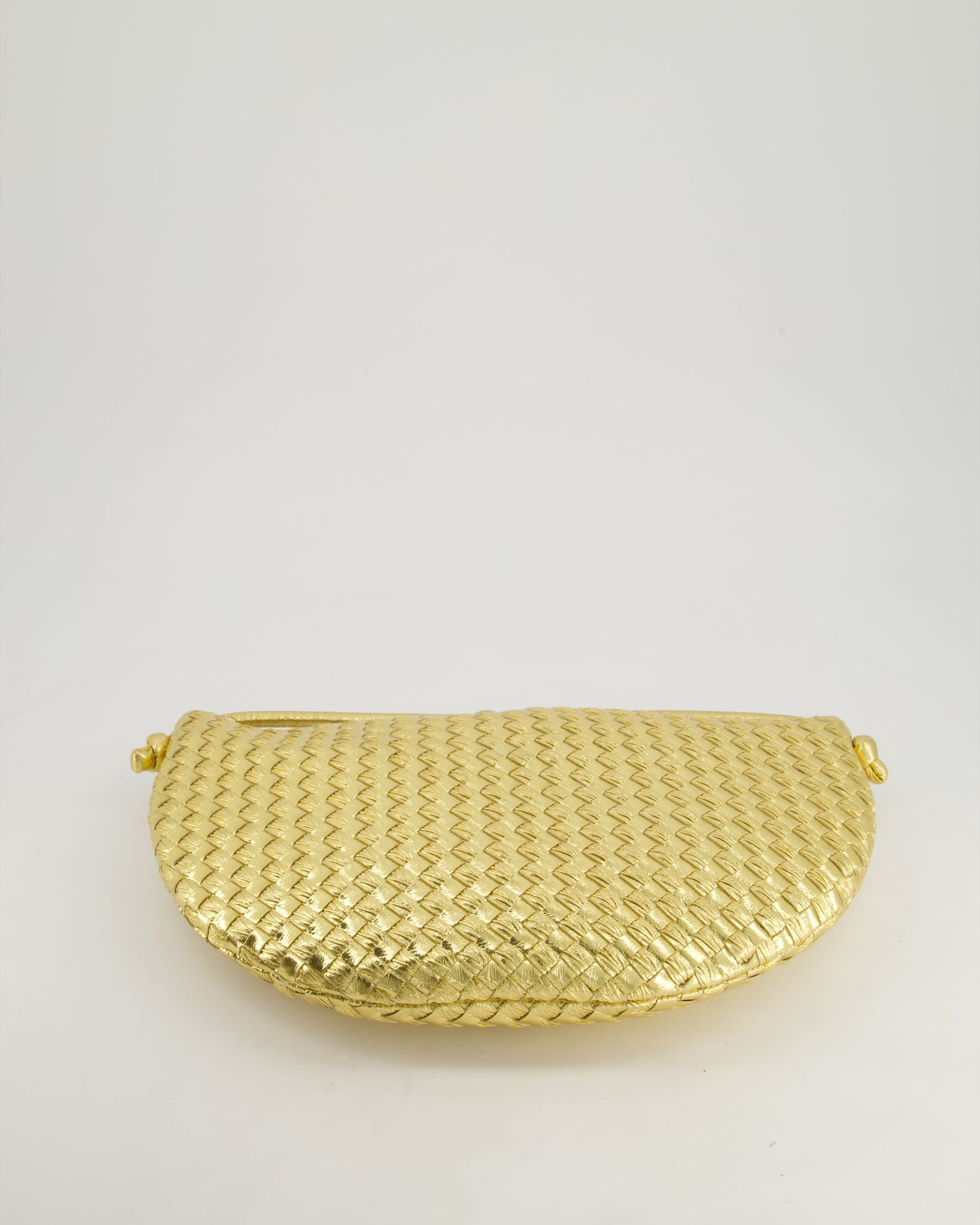 Bottega Veneta Metallic Gold Intrecciato Leather Clutch Bag with Gold Hardware