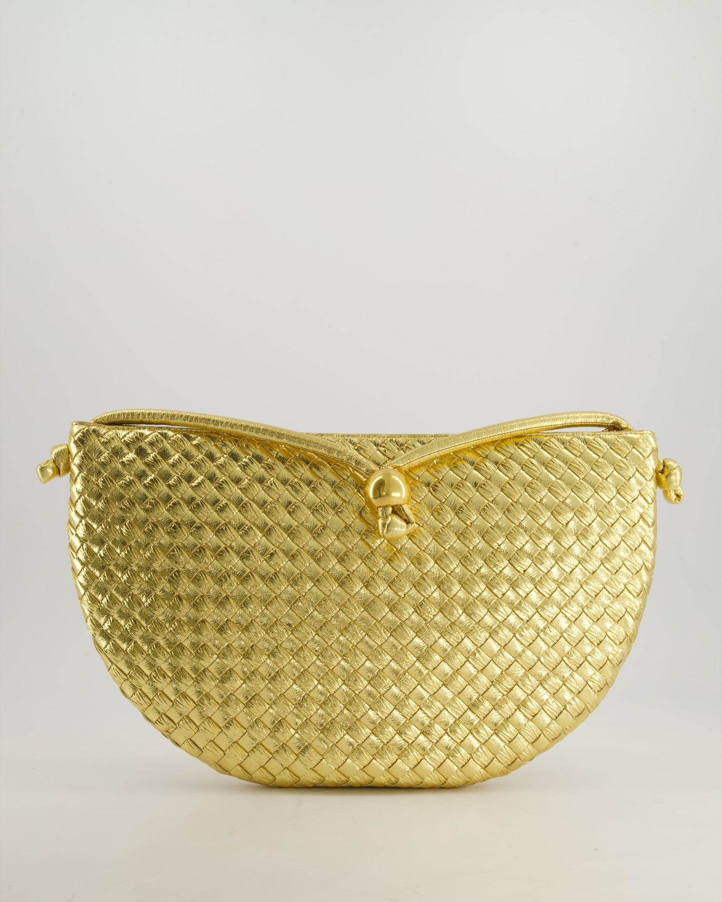 Bottega Veneta Metallic Gold Intrecciato Leather Clutch Bag with Gold Hardware