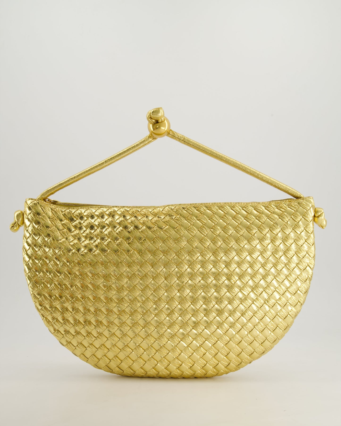 Bottega Veneta Metallic Gold Intrecciato Leather Clutch Bag with Gold Hardware