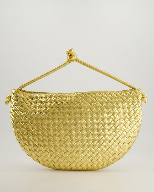 Bottega Veneta Metallic Gold Intrecciato Leather Clutch Bag with Gold Hardware