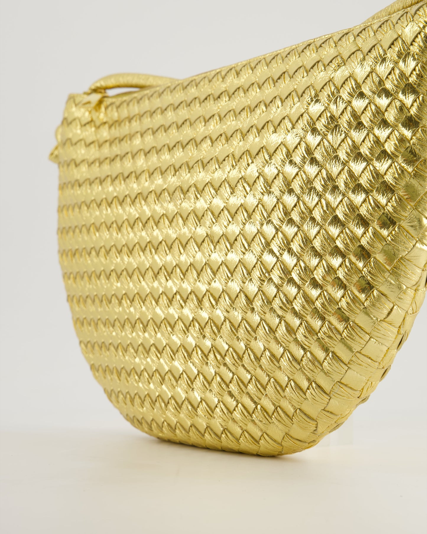 Bottega Veneta Metallic Gold Intrecciato Leather Clutch Bag with Gold Hardware