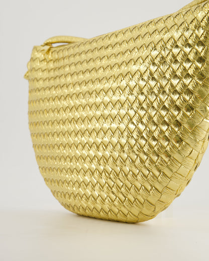 Bottega Veneta Metallic Gold Intrecciato Leather Clutch Bag with Gold Hardware