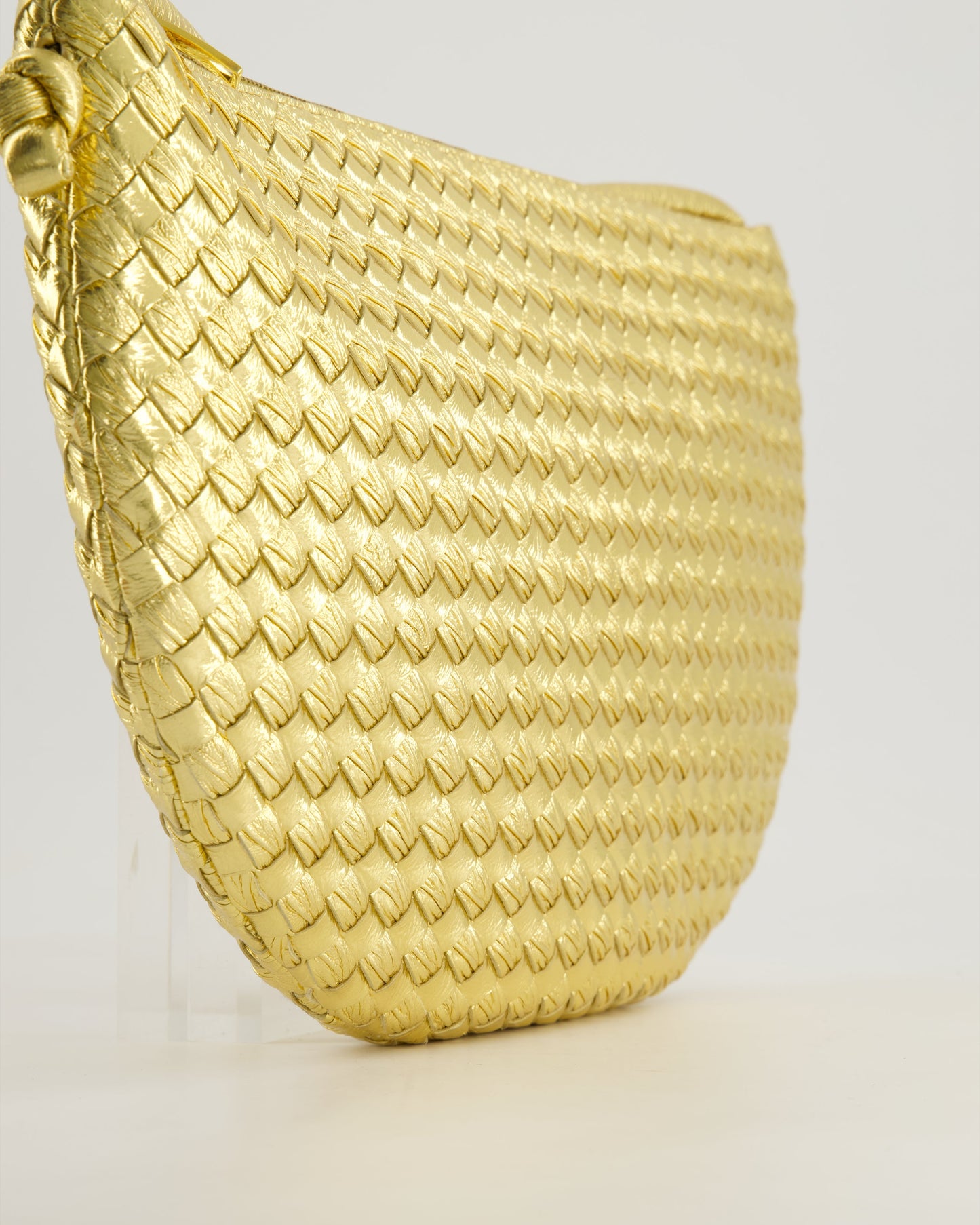 Bottega Veneta Metallic Gold Intrecciato Leather Clutch Bag with Gold Hardware