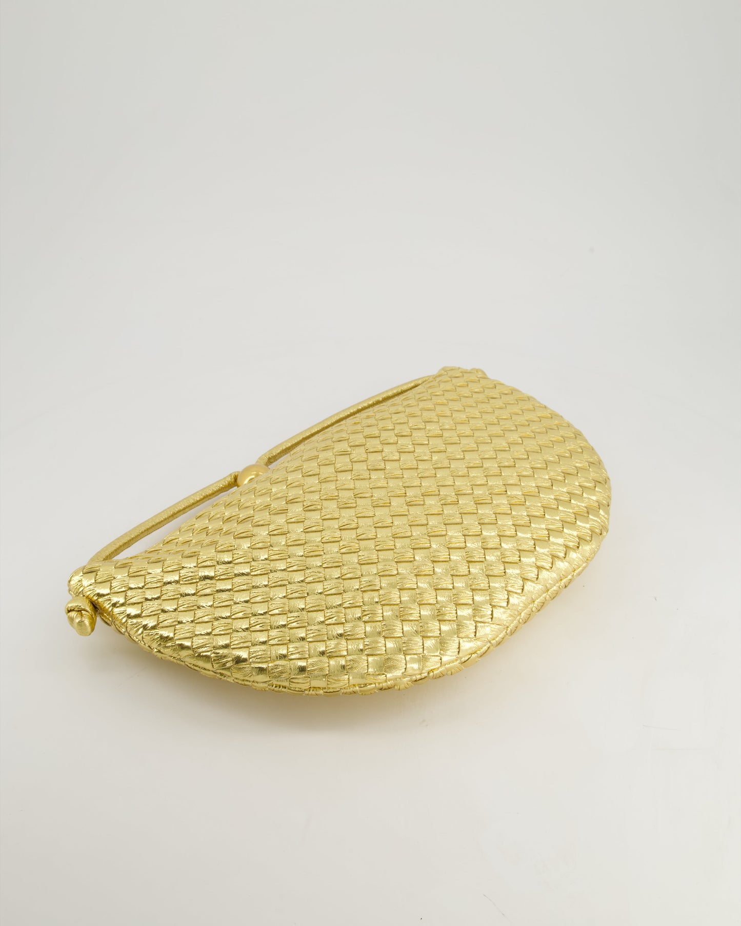 Bottega Veneta Metallic Gold Intrecciato Leather Clutch Bag with Gold Hardware