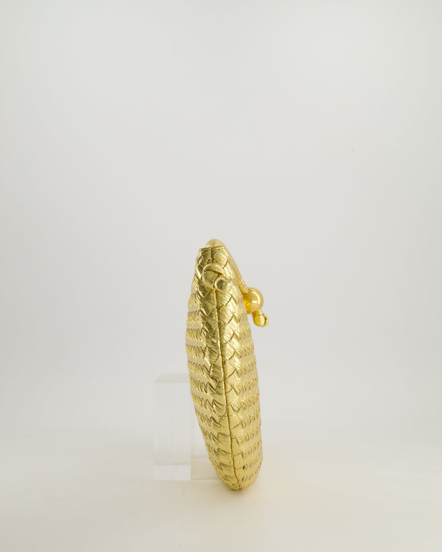 Bottega Veneta Metallic Gold Intrecciato Leather Clutch Bag with Gold Hardware