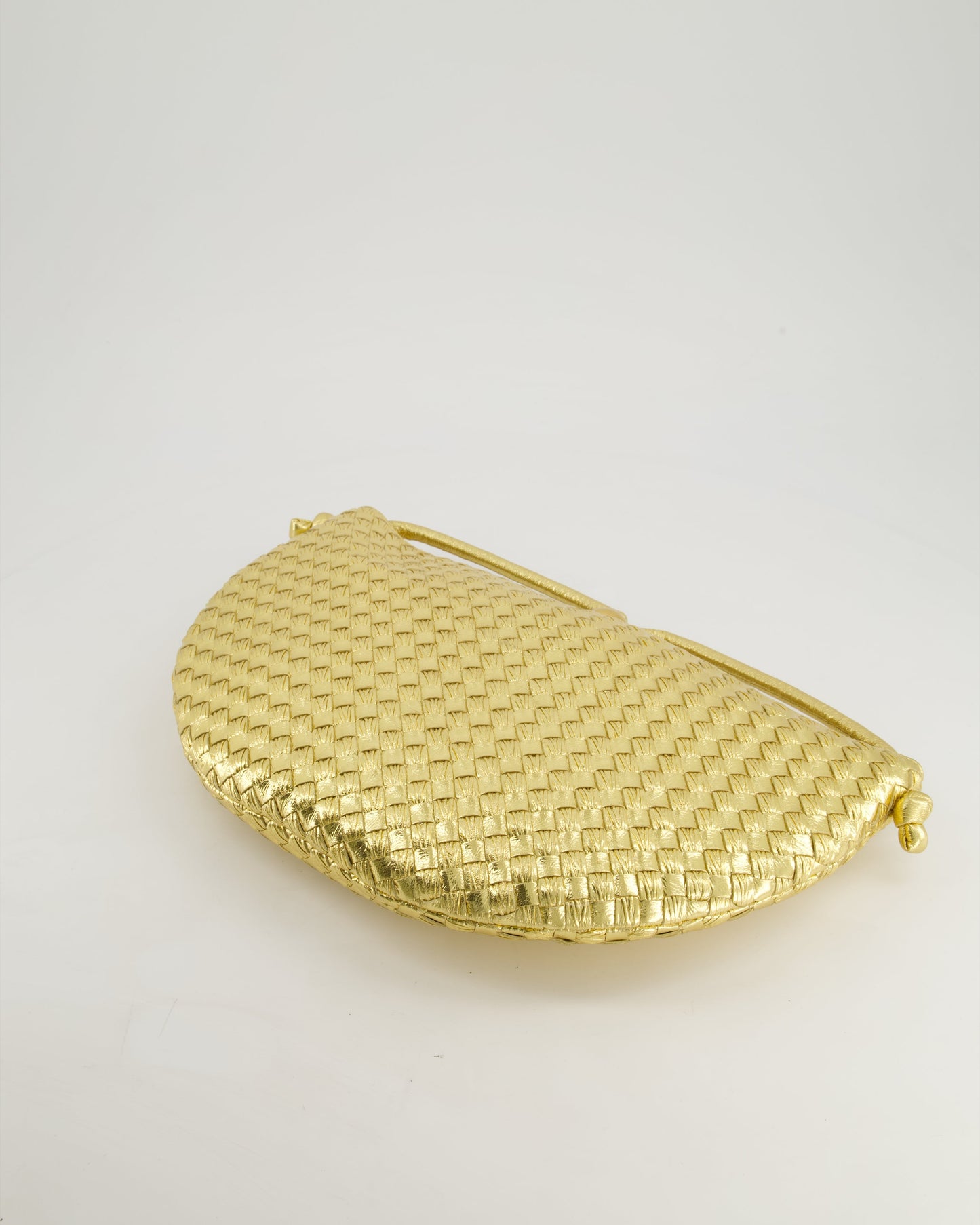 Bottega Veneta Metallic Gold Intrecciato Leather Clutch Bag with Gold Hardware