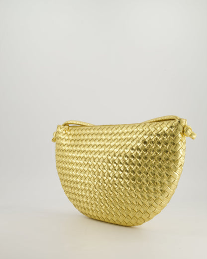 Bottega Veneta Metallic Gold Intrecciato Leather Clutch Bag with Gold Hardware