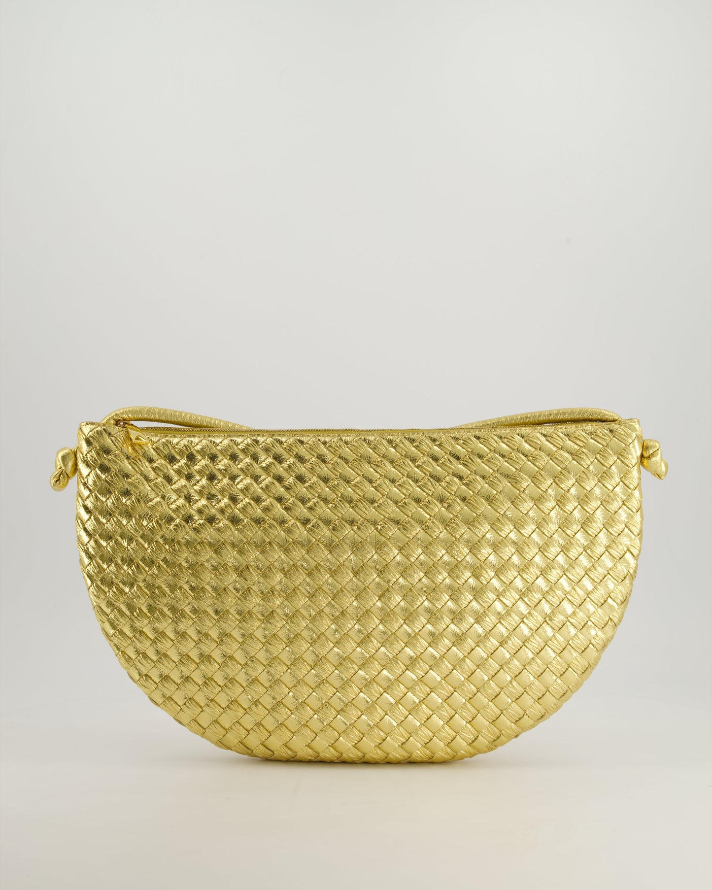 Bottega Veneta Metallic Gold Intrecciato Leather Clutch Bag with Gold Hardware