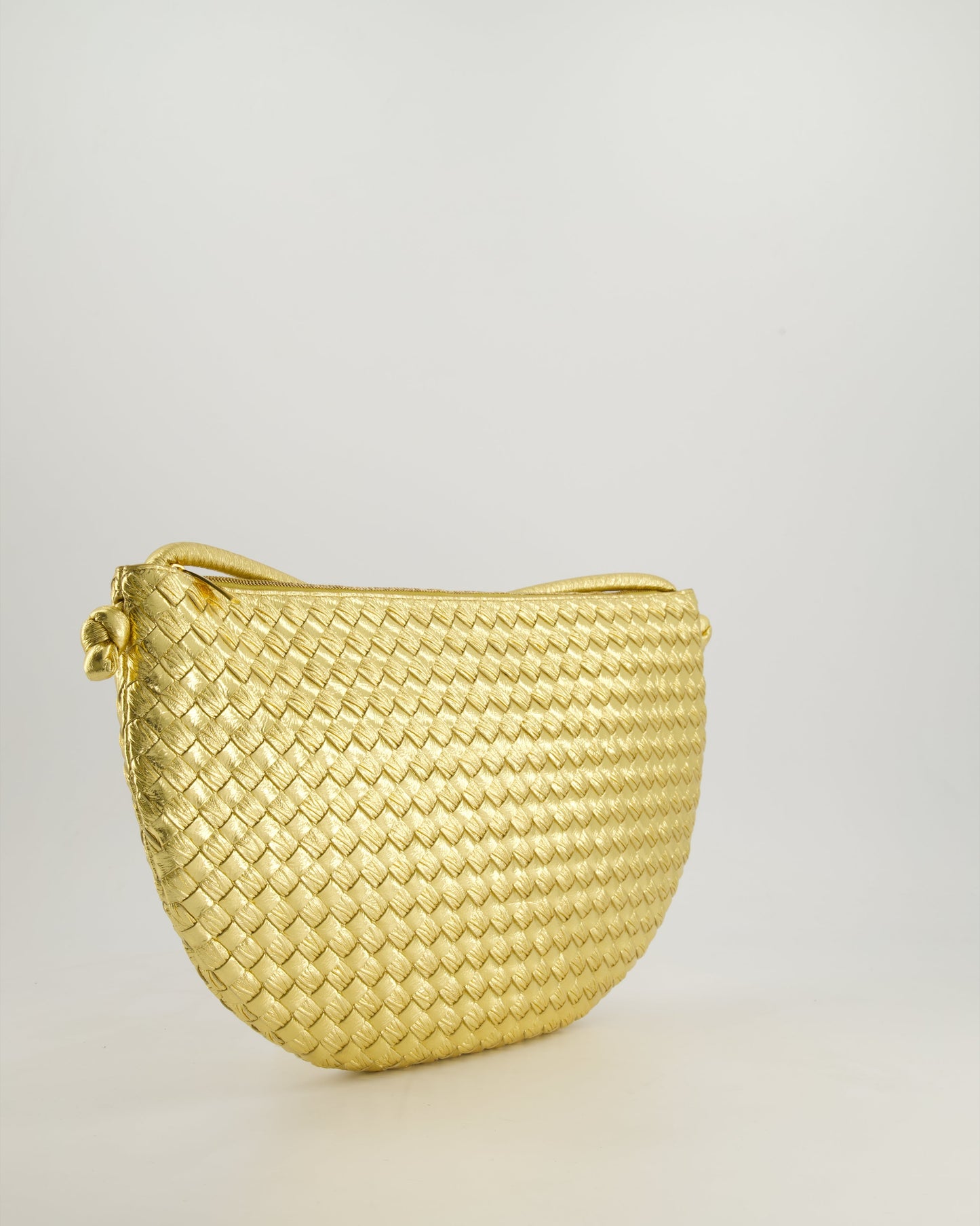 Bottega Veneta Metallic Gold Intrecciato Leather Clutch Bag with Gold Hardware