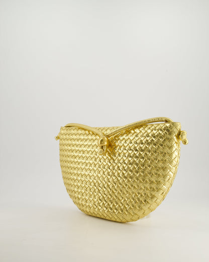 Bottega Veneta Metallic Gold Intrecciato Leather Clutch Bag with Gold Hardware