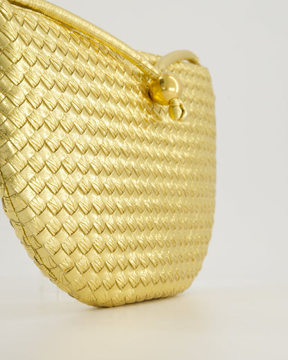 Bottega Veneta Metallic Gold Intrecciato Leather Clutch Bag with Gold Hardware