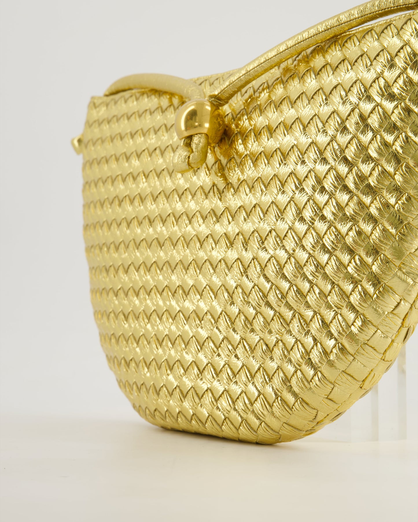 Bottega Veneta Metallic Gold Intrecciato Leather Clutch Bag with Gold Hardware